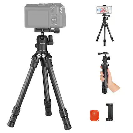 Front. Neewer - TP09 Carbon Fiber Mini Tripod, 20", w/ Ball Head & Phone Holder.