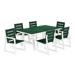 WestinTrends - Cape May 7-Piece HDPE Outdoor Furniture Patio Dining Table With Umbrella Hole and Chairs Set For 6 - Dark Green