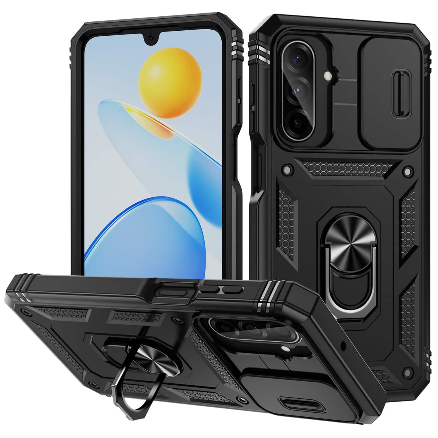 Dteck - Rotate Ring Kickstand Case For Samsung Galaxy A57 5G, Heavy-Duty Slide Lens Rugged Shockproof Hard PC TPU Cover - Black price history on PriceWatchPro