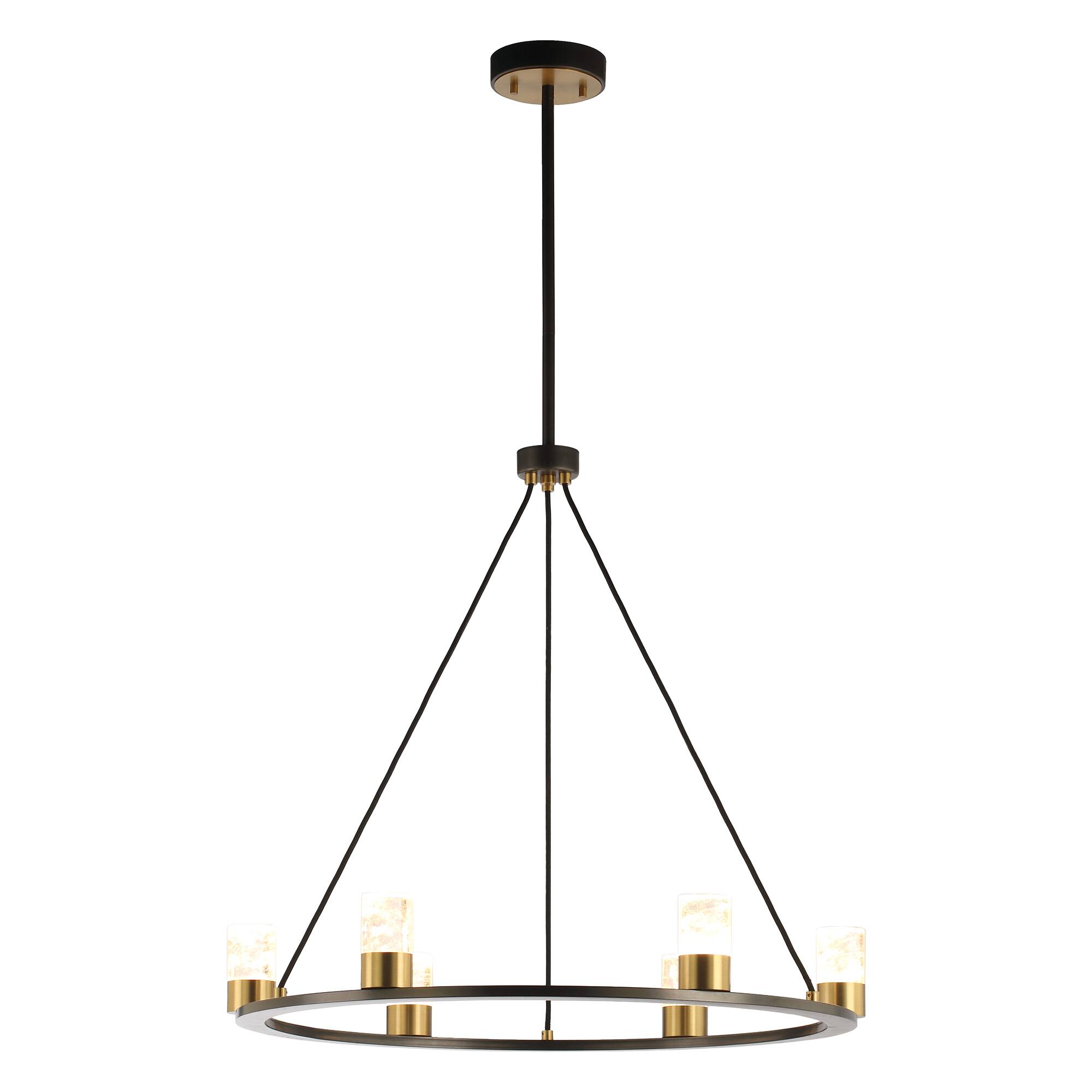 Back. Perimost - 30'' Width Modern Gold Six LED Light Chandeliers with crystal Shade and adjustable Rod.