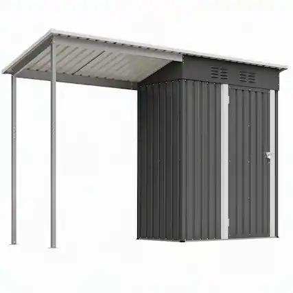 Front. RYHNUYNE - 2-in-1 Steel Shed Pergola 5x3 ft Lockable Storage Covered Patio Powder-Coated Frame - Grey.