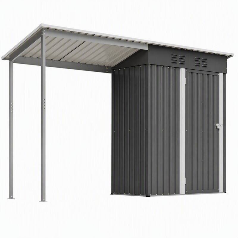Front. RYHNUYNE - 2-in-1 Steel Shed Pergola 5x3 ft Lockable Storage Covered Patio Powder-Coated Frame - Grey.