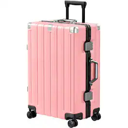 Brick Attic - 20 inch Aluminum Frame Luggage with Spinner Wheels Hardshell No Zipper PC+ABS TSA Lock Zipperless Suitcases - Pink