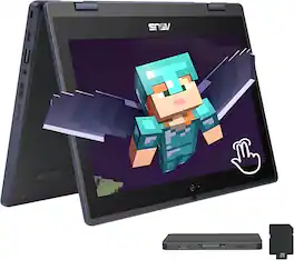 ASUS - 11.6" Touchscreen 2-in-1 LaptopIntel Celeron N100,UHD Graphics,4GB RAM,128GB SSD+160GB Dock Station,Win 11 Pro - Gray