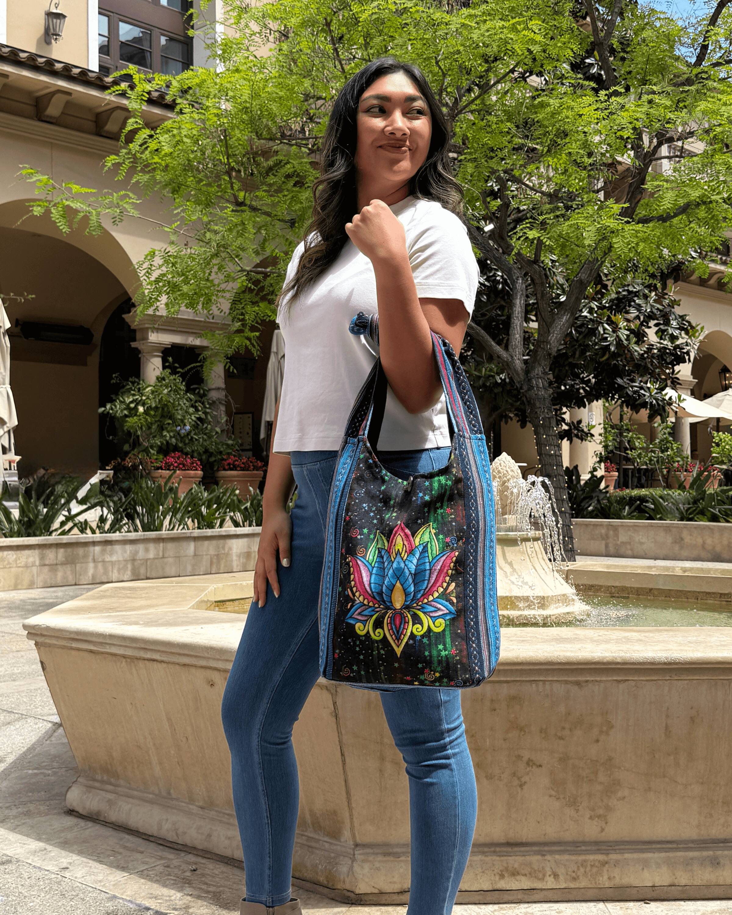 Alt View 6. Kathmandu Collection - Lotus Handmade Hobo Bag - Lotus Multicolor.