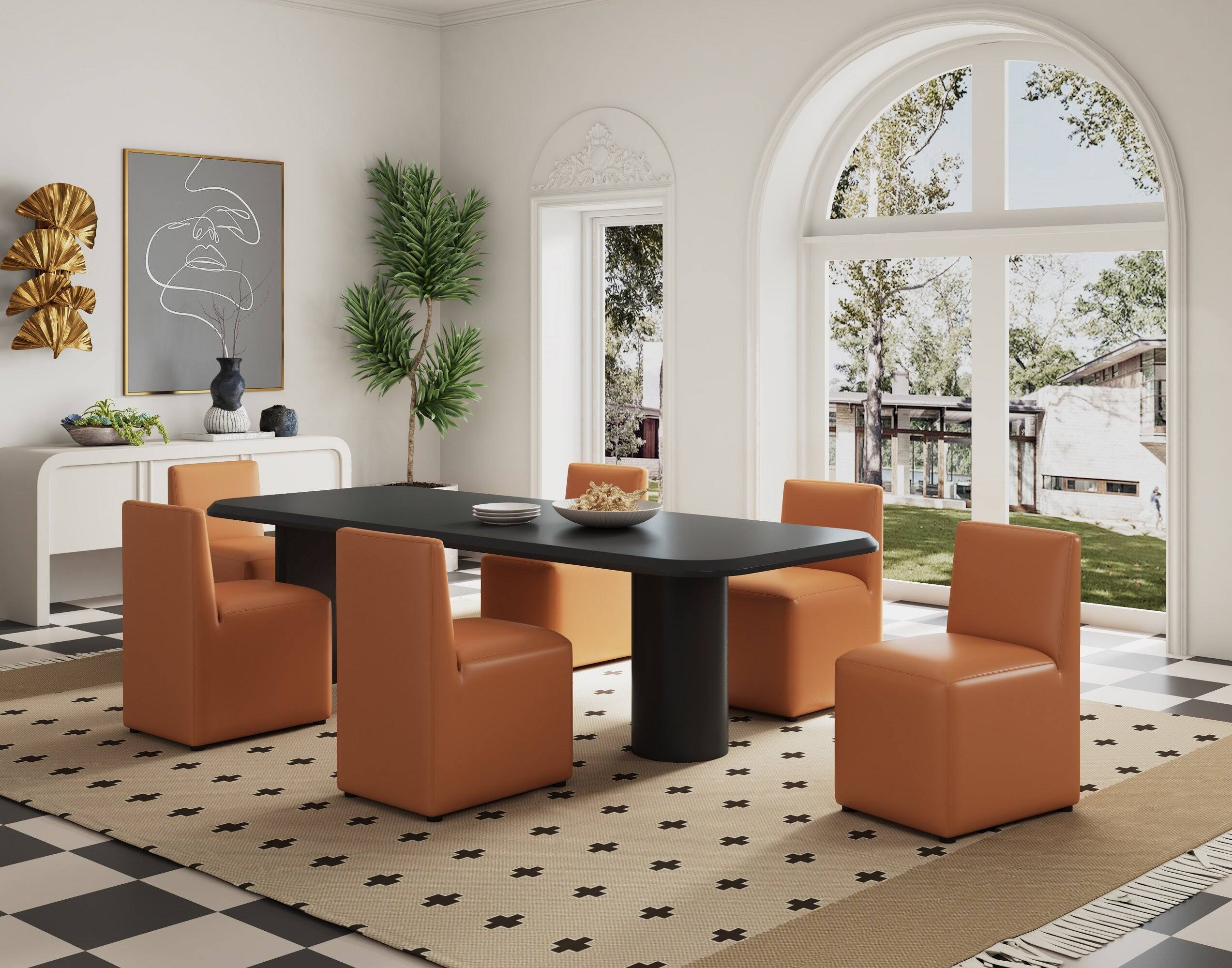 Angle. Manhattan Comfort - Anna Square Modern Vegan Leather Dining Chair - Saddle Brown.