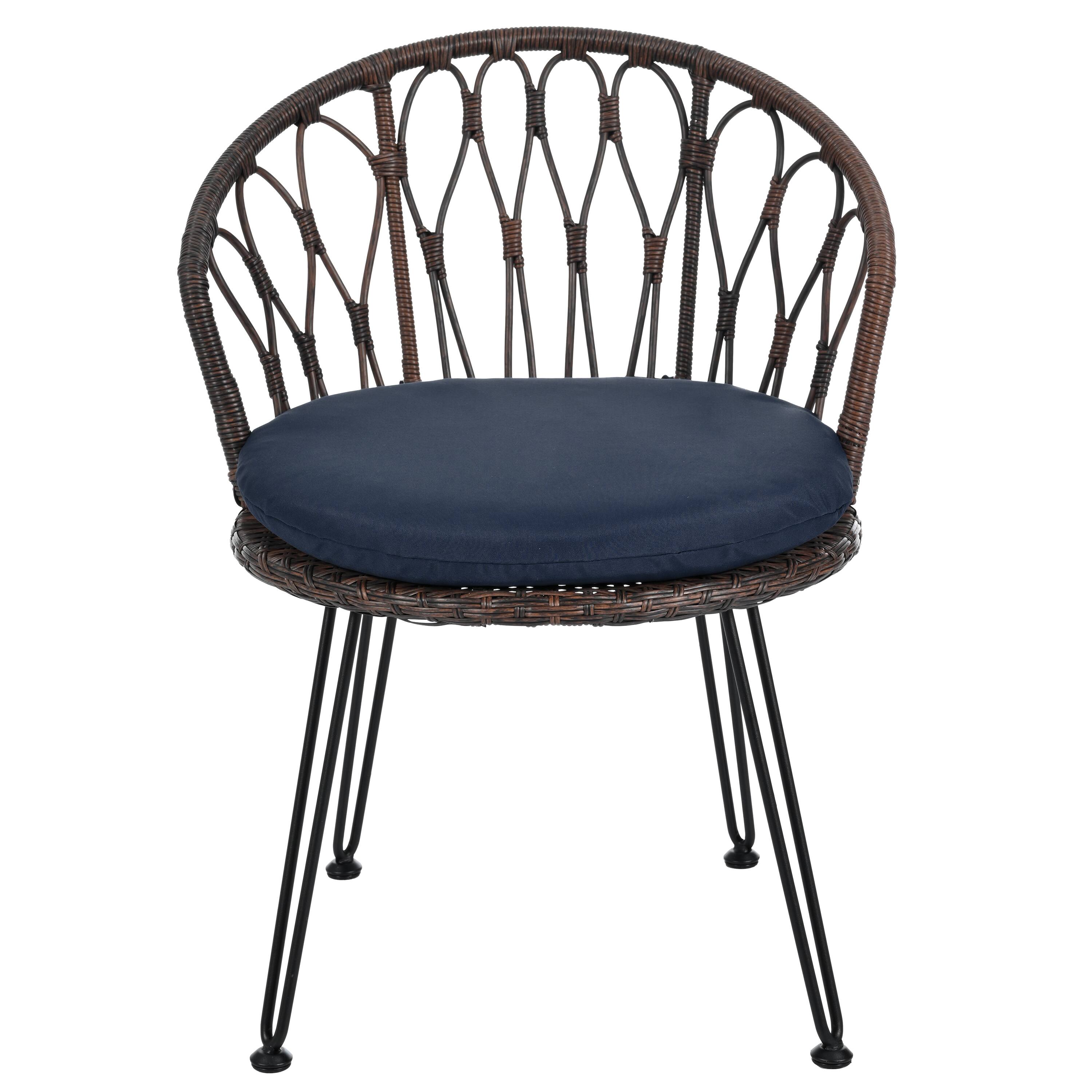 Alt View 6. Mondawe - 3-Piece Outdoor Leisure Set, 2 Rattan Single Chairs with A Glass Round Table - Brown+Blue.