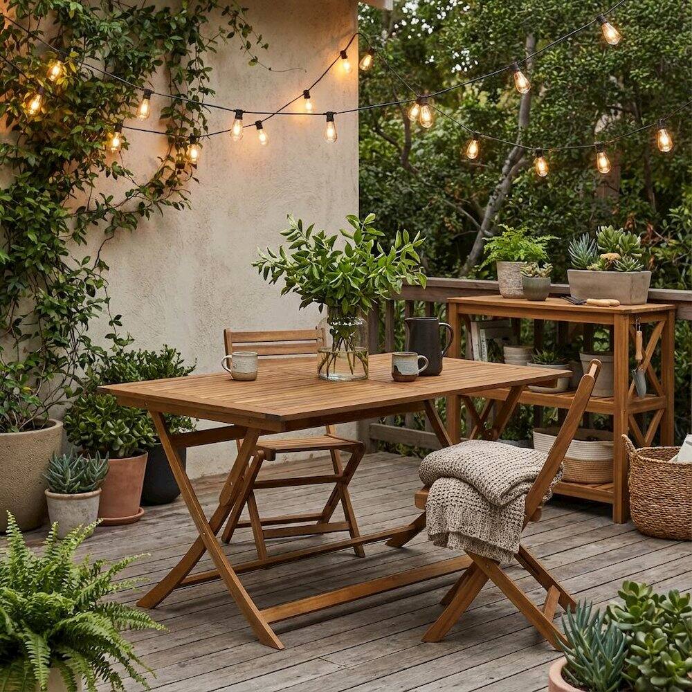 Alt View 3. Outdoor Escape - Oil-Finish 5-Piece Patio Table Set with Durable Wood Finish and 4 Chairs - Brown.