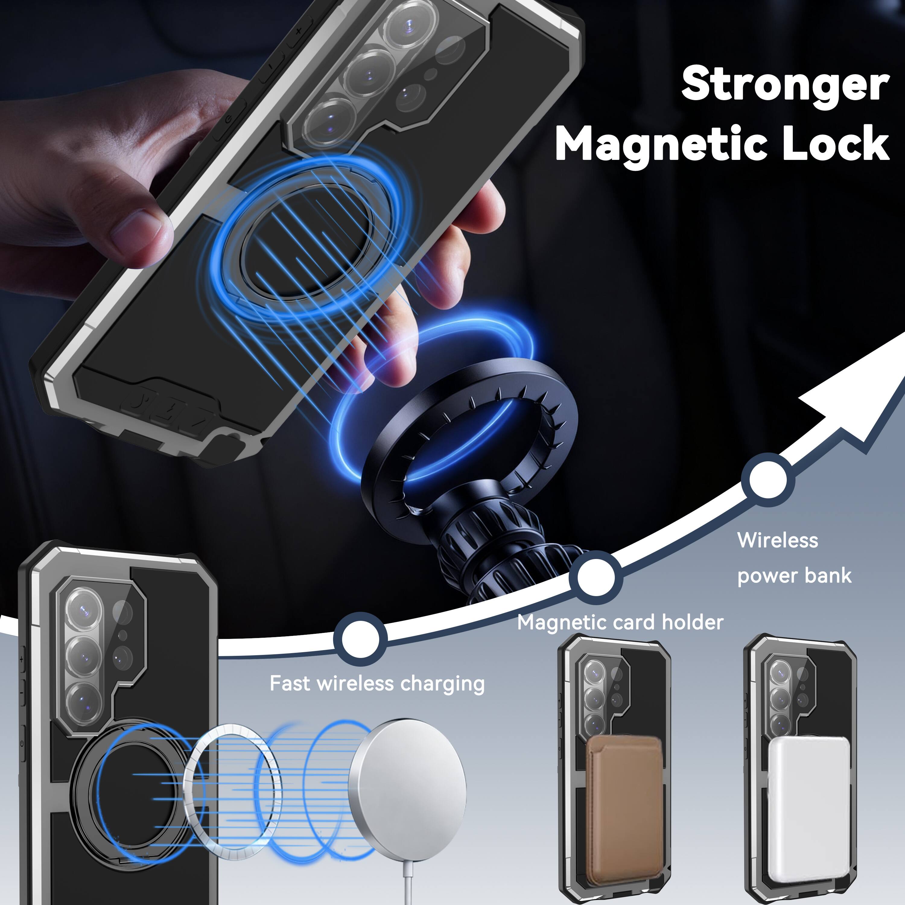 Stronger Magnetic Lock  
Wireless power bank  
Magnetic card holder  
Fast wireless charging