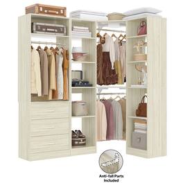 Aheaplus - L-Shaped Corner Closet: 3 Drawers + 13 Shelves, 2000lb Capacity ,Space-Saving Walk-in Organizer - White Oak