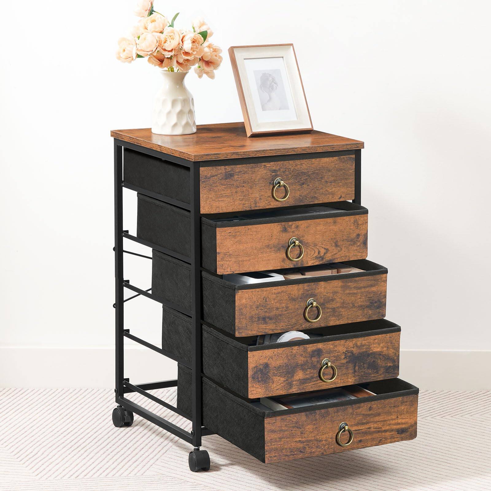 Alt View 6. Hirose Alice - 5-drawer Chest File Cabinet With Drawers Rolling Printer Stand For Home Nonwovens Drawer Easy Assembly Bf50wj01 - Black.