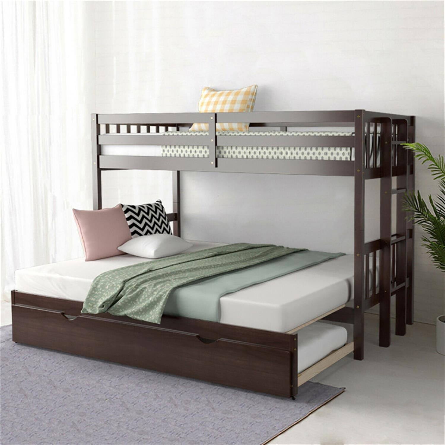 Pefilos Twin Pull Out Bunk Beds with Ladder in the Steps and a Trundle ...