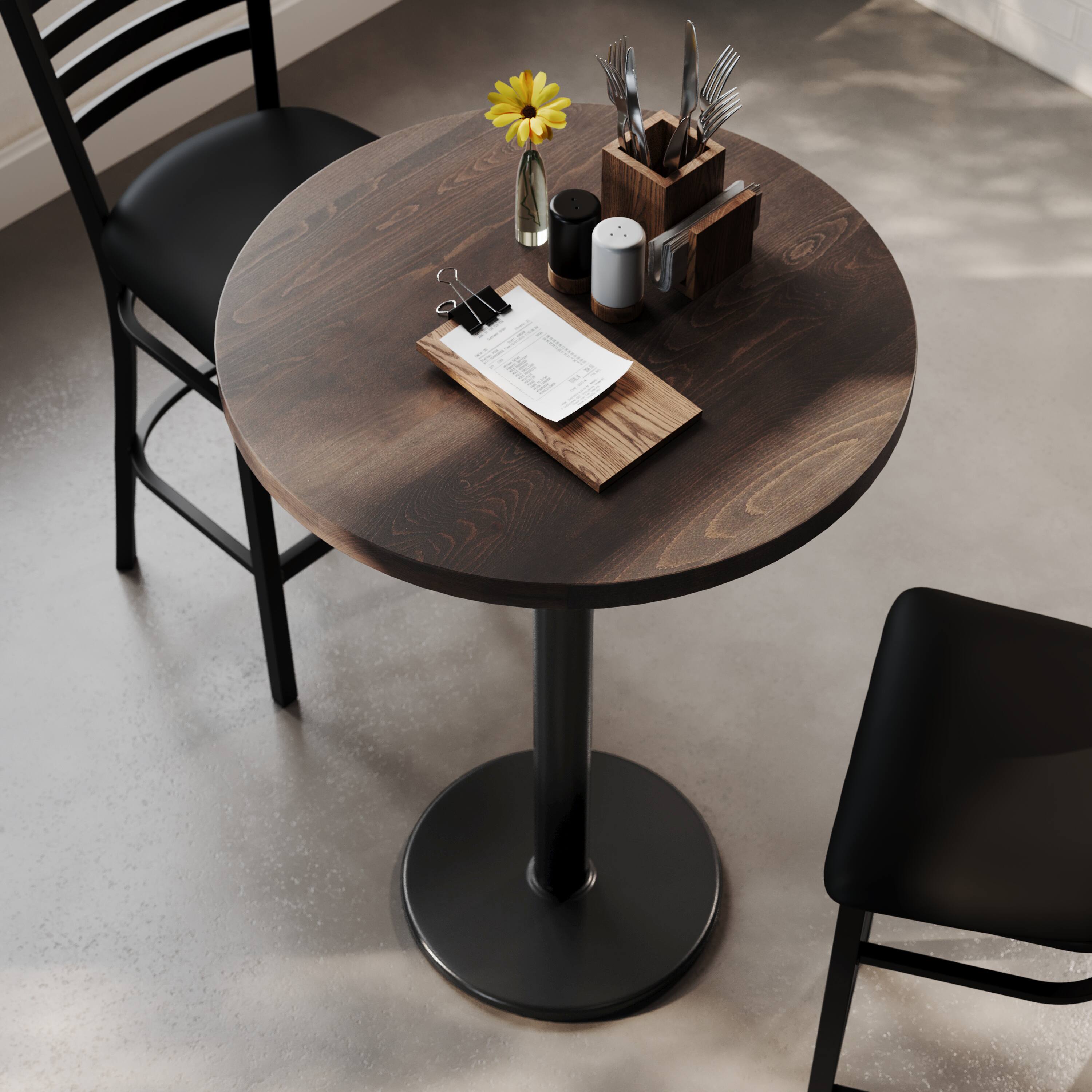 Alt View 3. Flash Furniture - Bennett 30" Round Solid Wood Commercial Indoor Tabletop in Dark Brown with 18" Round Bar Height Rust-Resistant Black Cas - Brown.