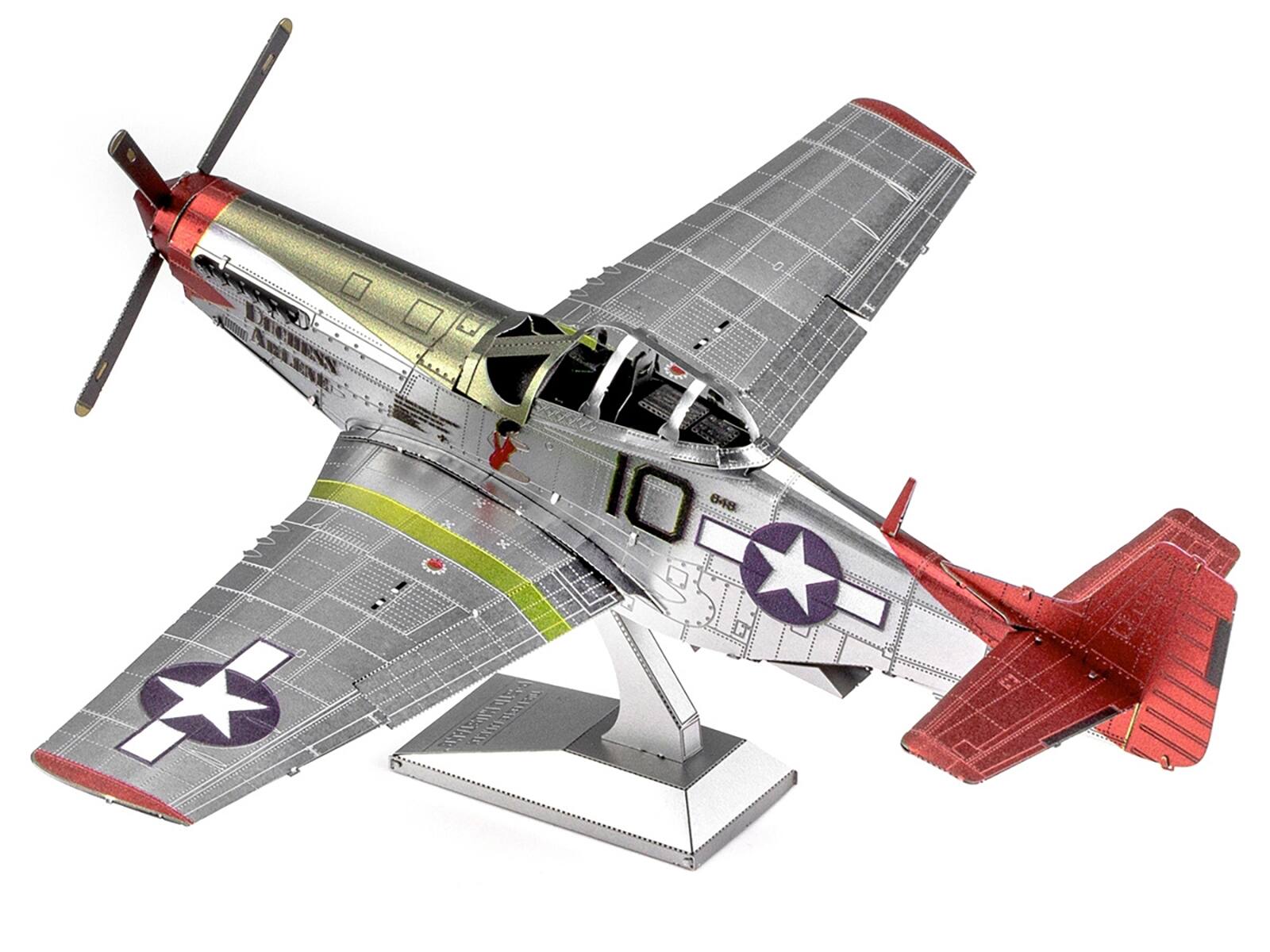 Angle. Metal Earth - North American P-51D Mustang Fighter Aircraft Tuskegee Airmen "Duchess Arlene" 100th Fighter Squadron USAF Steel Kit - Multicolor.