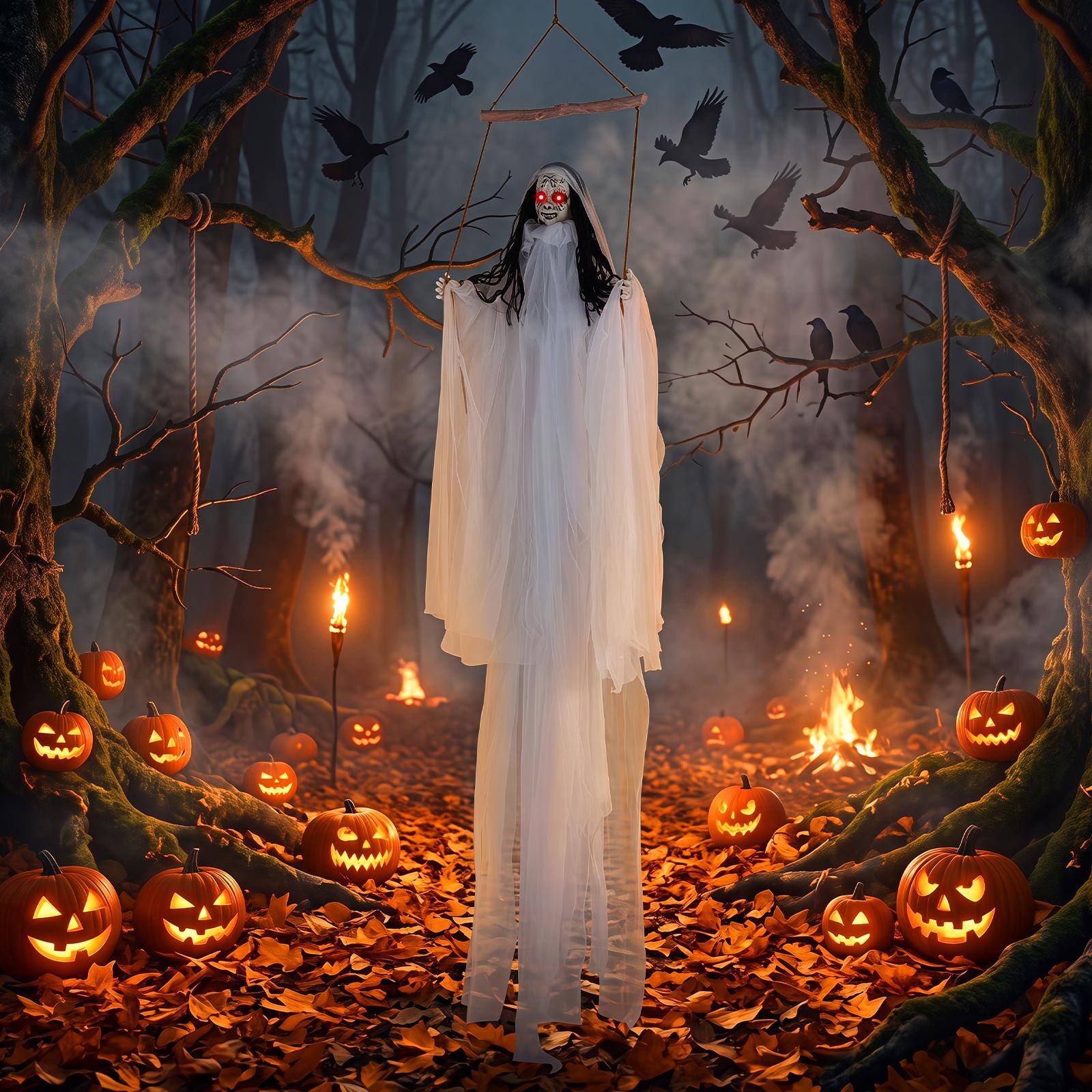 Alt View 5. Costway - Costway 6.4 ft Halloween Decoration with Light Up Eyes and Creepy Sounds, Scary Face - White.