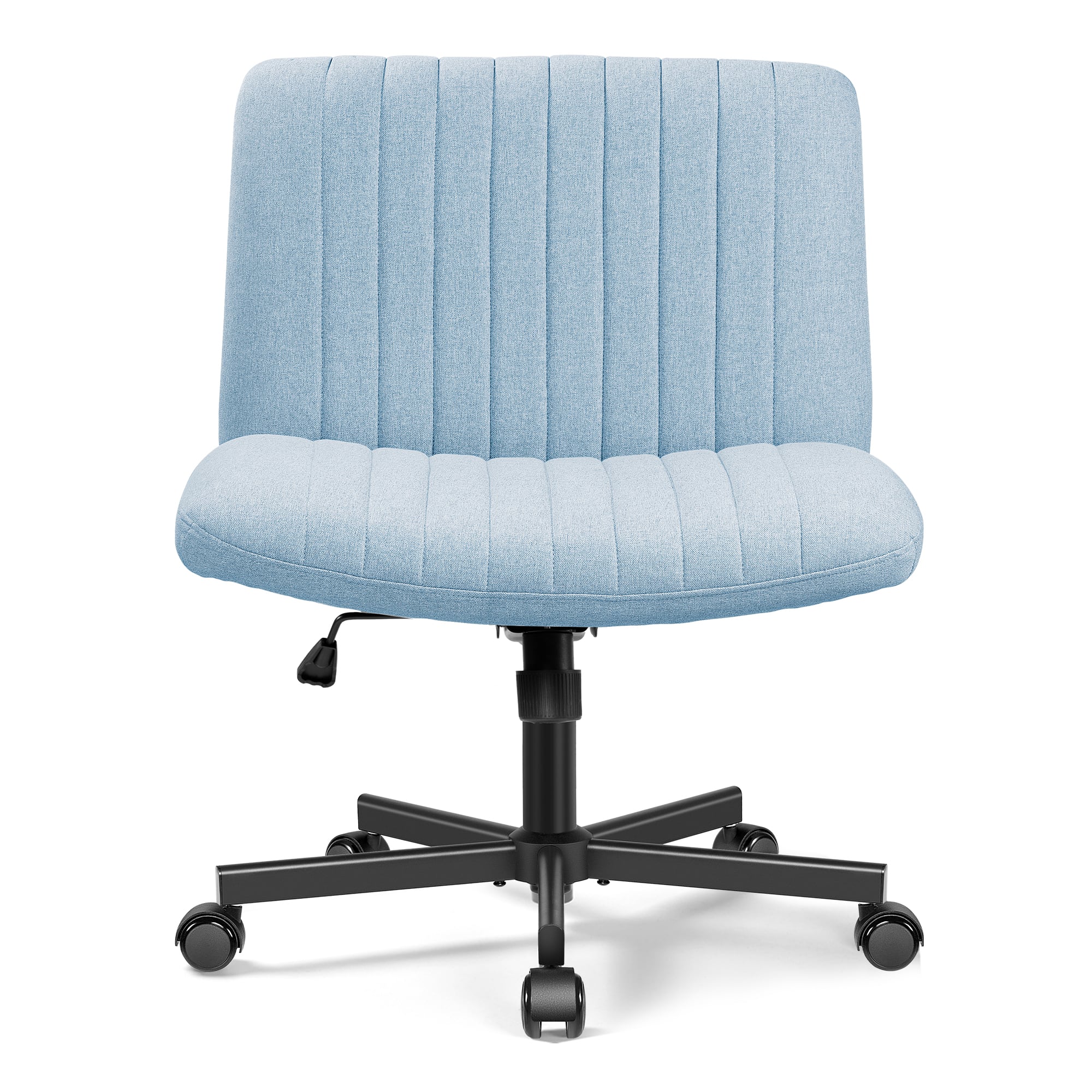 Brick Attic - Criss Cross Chair with Wheels, Wide Cross Legged Office Desk Vanity Chair Comfy Fabric Armless Adjustable Swivel - Light Blue