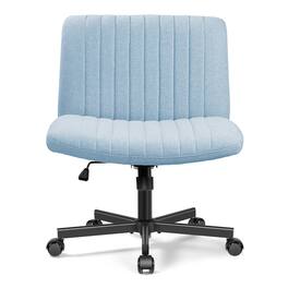 Brick Attic - Criss Cross Chair with Wheels, Wide Cross Legged Office Desk Vanity Chair Comfy Fabric Armless Adjustable Swivel - Light Blue