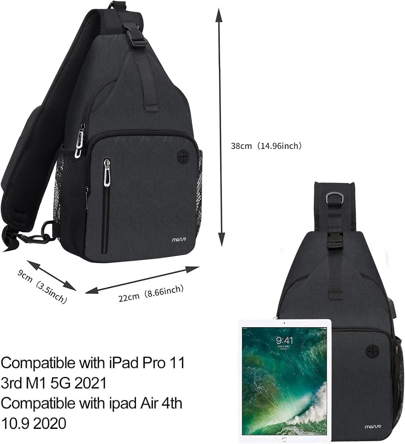 38cm (14.96inch)  
9cm (3.5inch)  
22cm (8.66inch)  

Compatible with iPad Pro 11 3rd M1 5G 2021  
Compatible with iPad Air 4th 10.9 2020