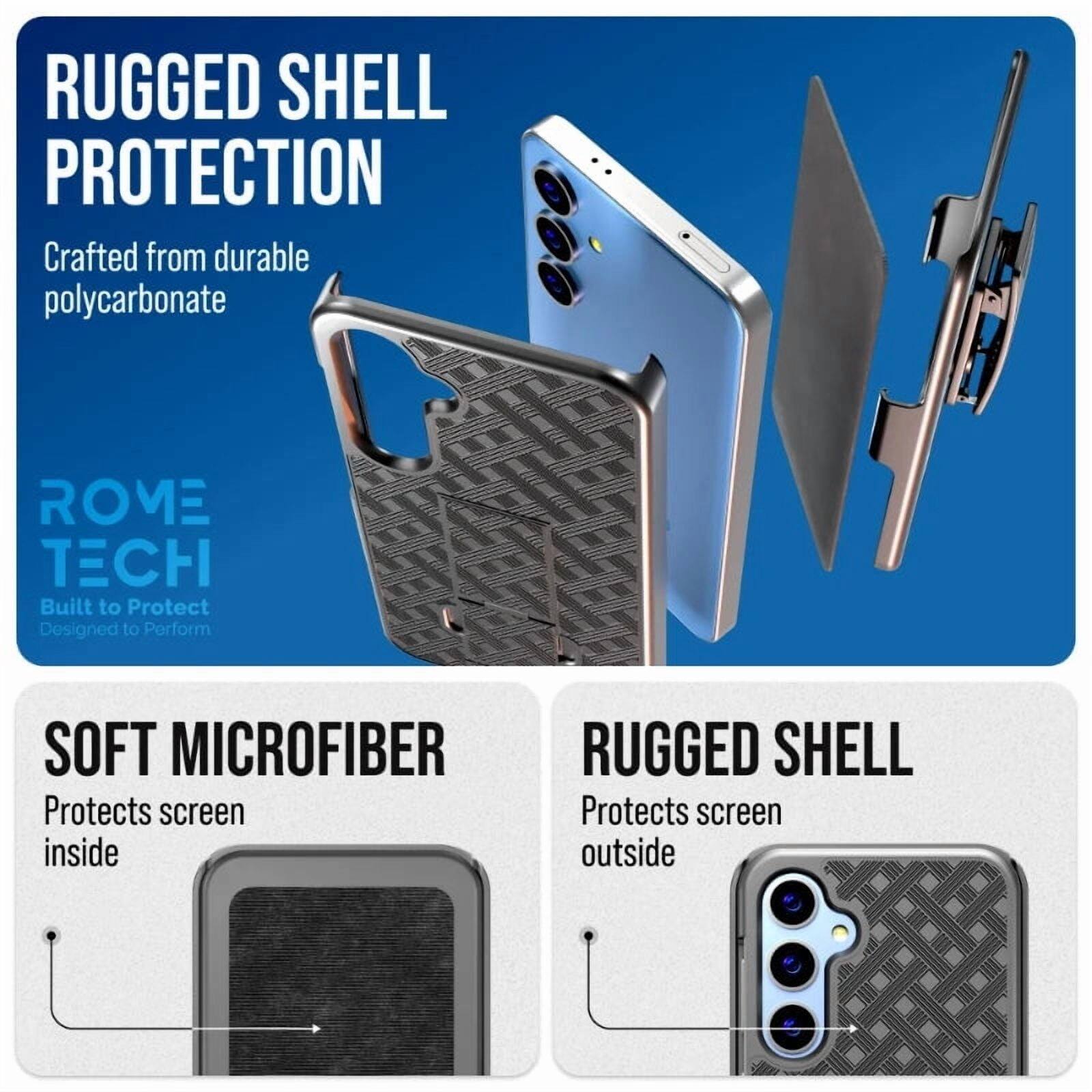 RUGGED SHELL PROTECTION  
Crafted from durable polycarbonate  

SOFT MICROFIBER  
Protects screen inside  

RUGGED SHELL  
Protects screen outside