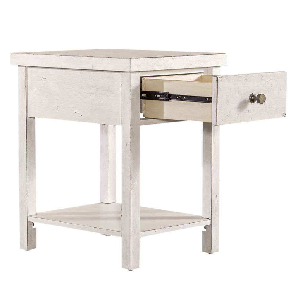 Left. Liberty Furniture Industries - Drawer Chair Side Table Flea Market White w/ Heavy Distressing - White.