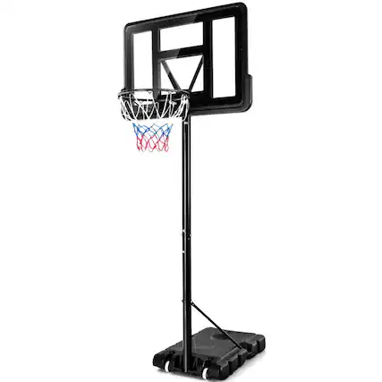 Front. SlickBlue - Adjustable Portable Basketball Hoop Stand with Shatterproof Backboard Wheels - Black, Red.