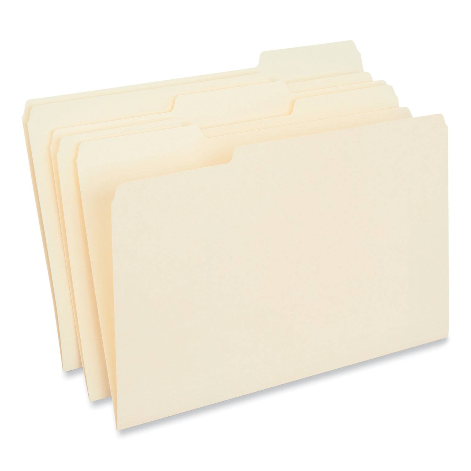 Left. Universal - Interior File Folders, 1/3-Cut Tabs: Assorted, Legal Size, 9.5-pt Manila, 100/Box.