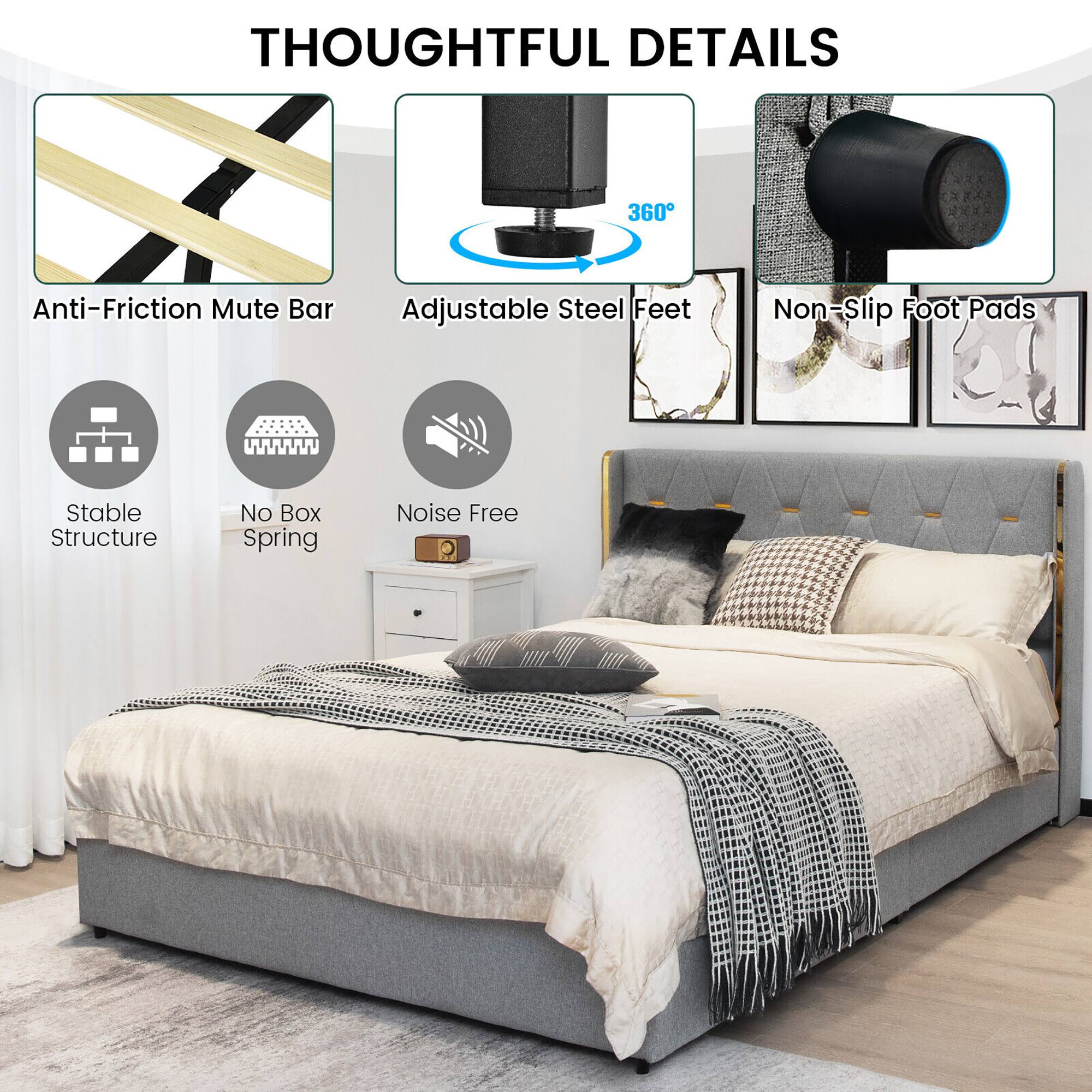 THOUGHTFUL DETAILS

- Anti-Friction Mute Bar
- Adjustable Steel Feet
- Non-Slip Foot Pads

Stable Structure
No Box Spring
Noise Free
