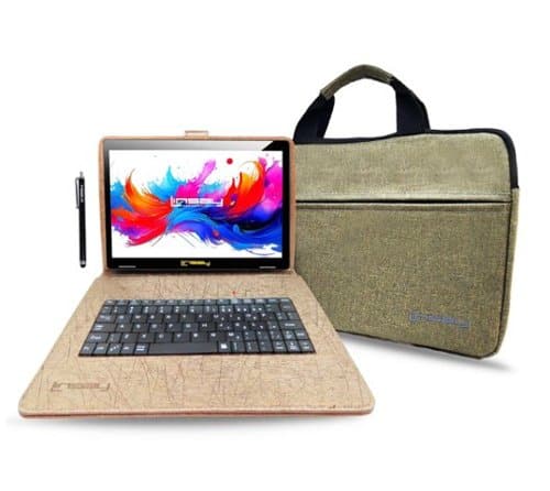 LINSAY - 10.1" Octa Core 256GB Storage Android 15 with Unique Oracle Keyboard Case and Tablet Briefcase - Brown