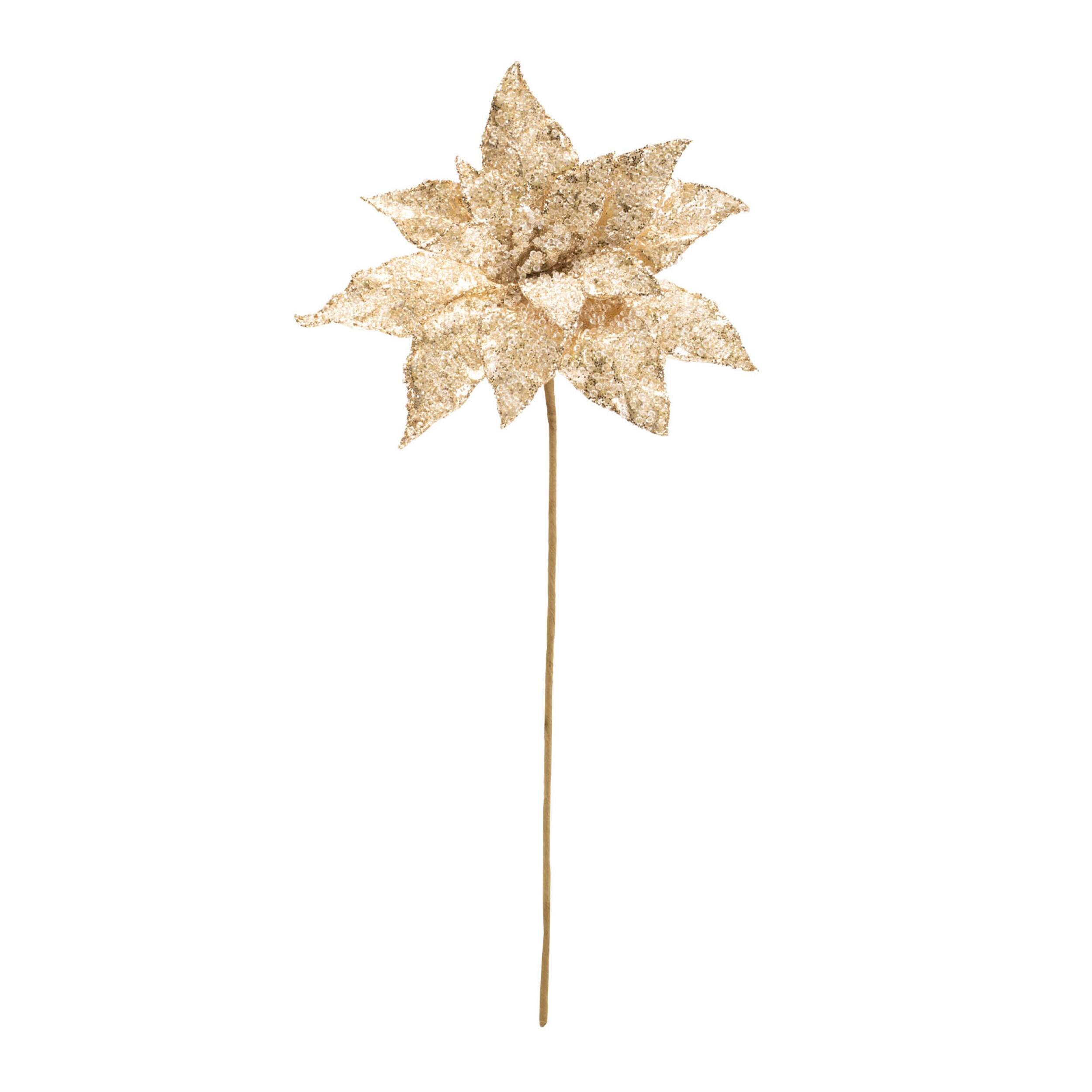 Angle. BreeBe - Beaded Poinsettia Flower Stem (Set of 6) - Gold.