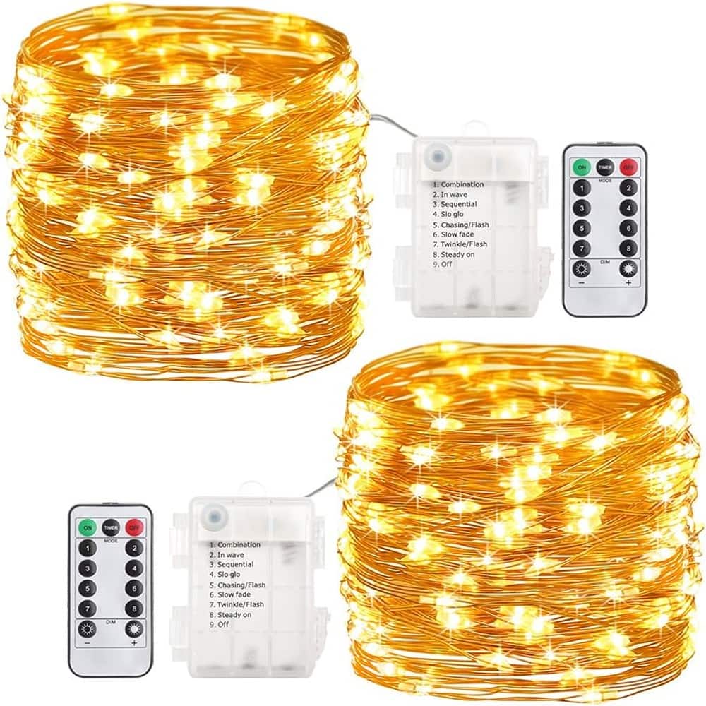 THIRSTY TURTLE - 2-Pack 20ft LED Fairy Lights, 60 LEDs, Battery Operated, Warm White, Waterproof