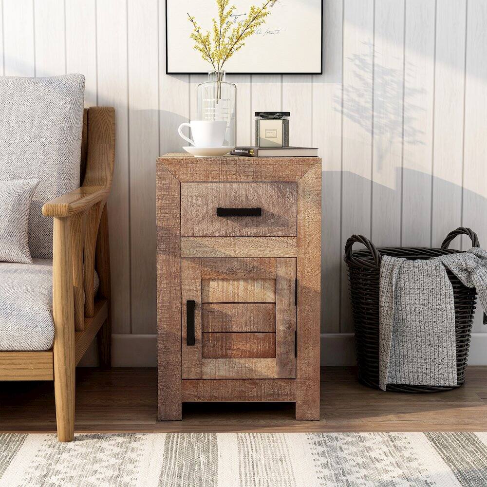 Alt View 4. Furniture of America - Ruga Rustic Solid Wood Storage Side Table in Natural Tone - Brown.
