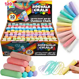 Joyfy - 120 Pcs Sidewalk Chalk for Kids - 10 Colors, Washable Chalk for Outdoor Art Play, Painting Toy on Chalkboard, Blackboard - colorful