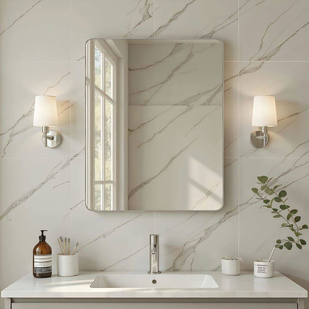 Alt View 5. Kadyn - 30x22 Inch Vertical Rectangle Wall Mirror with Rounded Corners and Silver Frame - Silver.