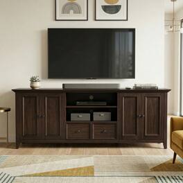 Simpli Home - Amherst 84 inch Wide Solid Wood Transitional TV Stand/Bronze - Brunette Brown