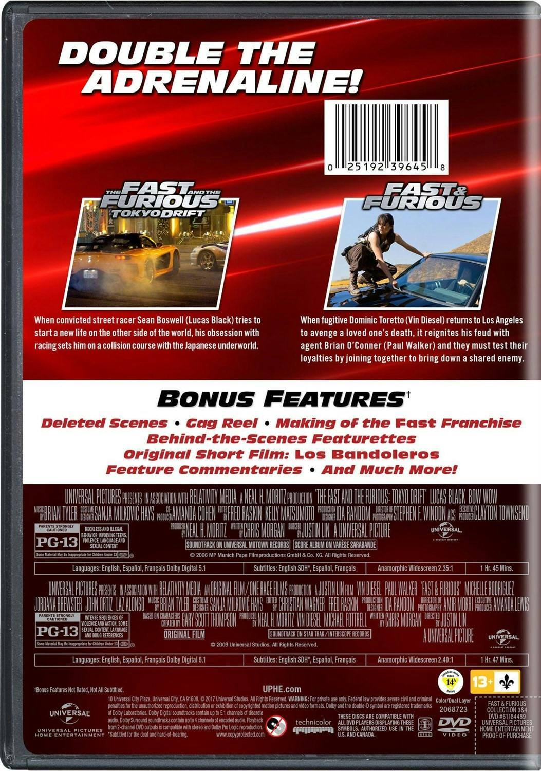 Back. Fast & Furious Collection: 3 & 4 (DVD Double Feature) [DVD].