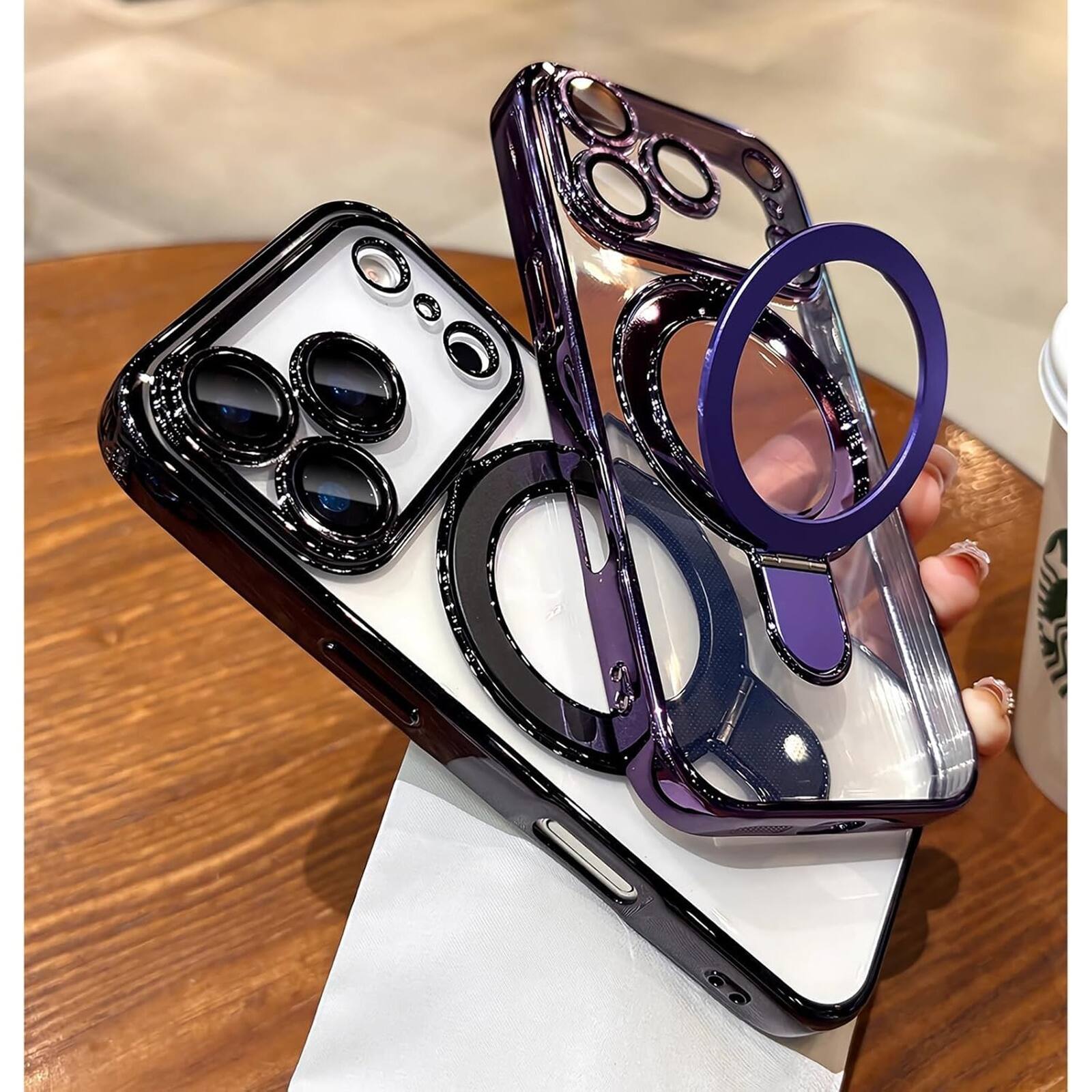 Alt View 2. UUCOVER - Magnetic Case for iPhone 18 Pro Max,Shockproof TPU+PC Clear Case Ring Stand Compatible with MagSafe Camera Lens Cover - Darkpurple.