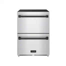 Gordon Ramsay Series by Thor Kitchen 24 Inch Indoor Outdoor Refrigerator Drawers with Black Hardware - Stainless Steel