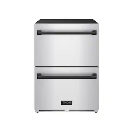 Front. Thor Kitchen - Gordon Ramsay Series by Thor Kitchen 24 Inch Indoor Outdoor Freezer Drawers with Black Hardware - Stainless Steel.