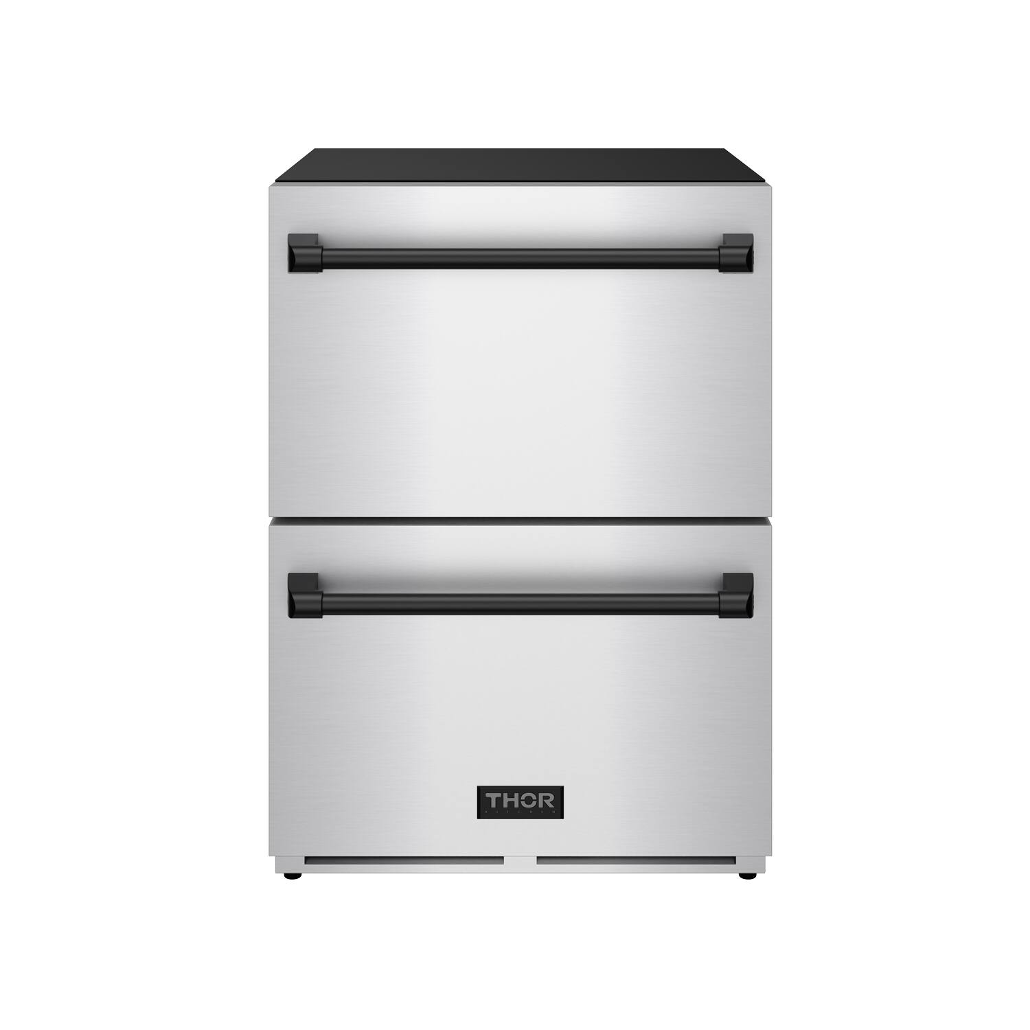 Front. Thor Kitchen - Gordon Ramsay Series by Thor Kitchen 24 Inch Indoor Outdoor Freezer Drawers with Black Hardware - Stainless Steel.