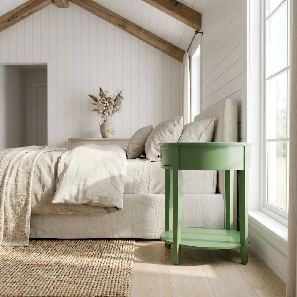 Alt View 2. FurniFact - Clover Green Nightstand with Wooden Drawer and Sturdy Construction - Clover Green.