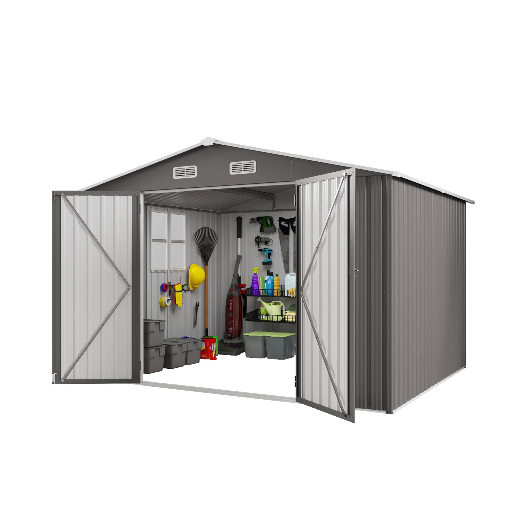Alt View 8. Mondawe - 10x8 FT Outdoor Storage Shed with Lockable Door,Air Vent and Clear Window - Gray.