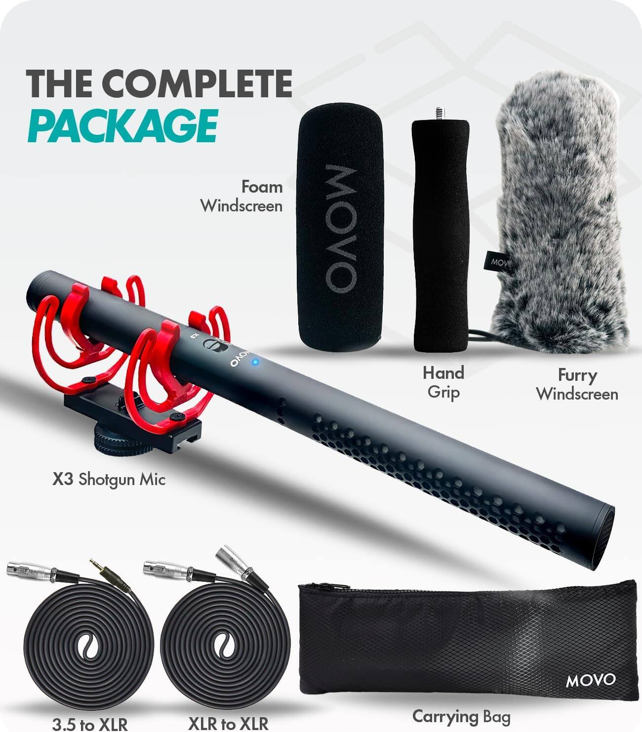 MOVO X3 II Supercardioid XLR Shotgun Microphone for Filmmaking