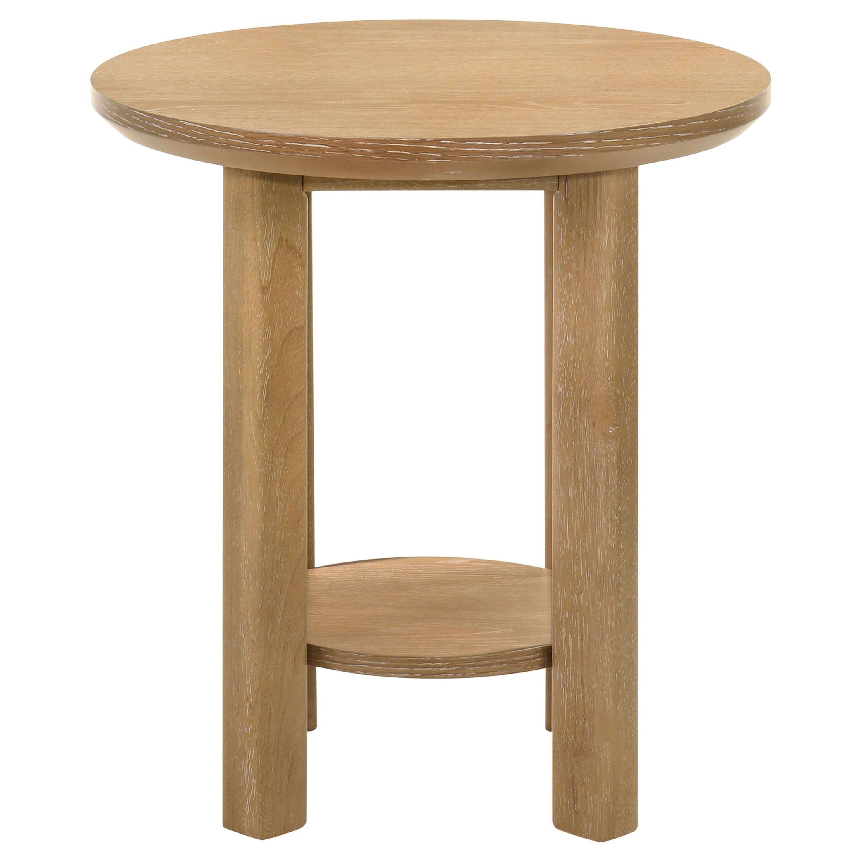 Alt View 1. Manhattan Lane - Clera Round Side End Table with Open Shelf, Wood 22Inch - Light Oak Brown.