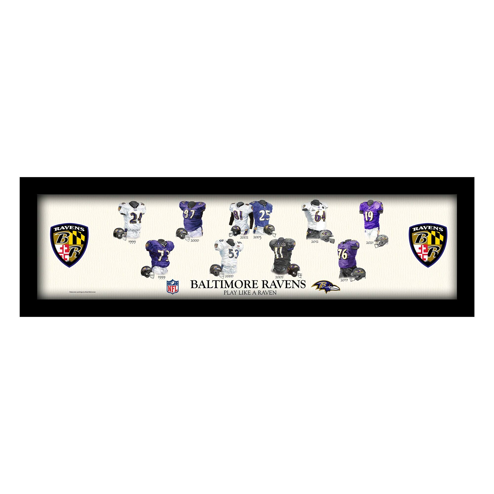 Baltimore Ravens 12" x 36" Team Uniform Heritage Framed Wall Art