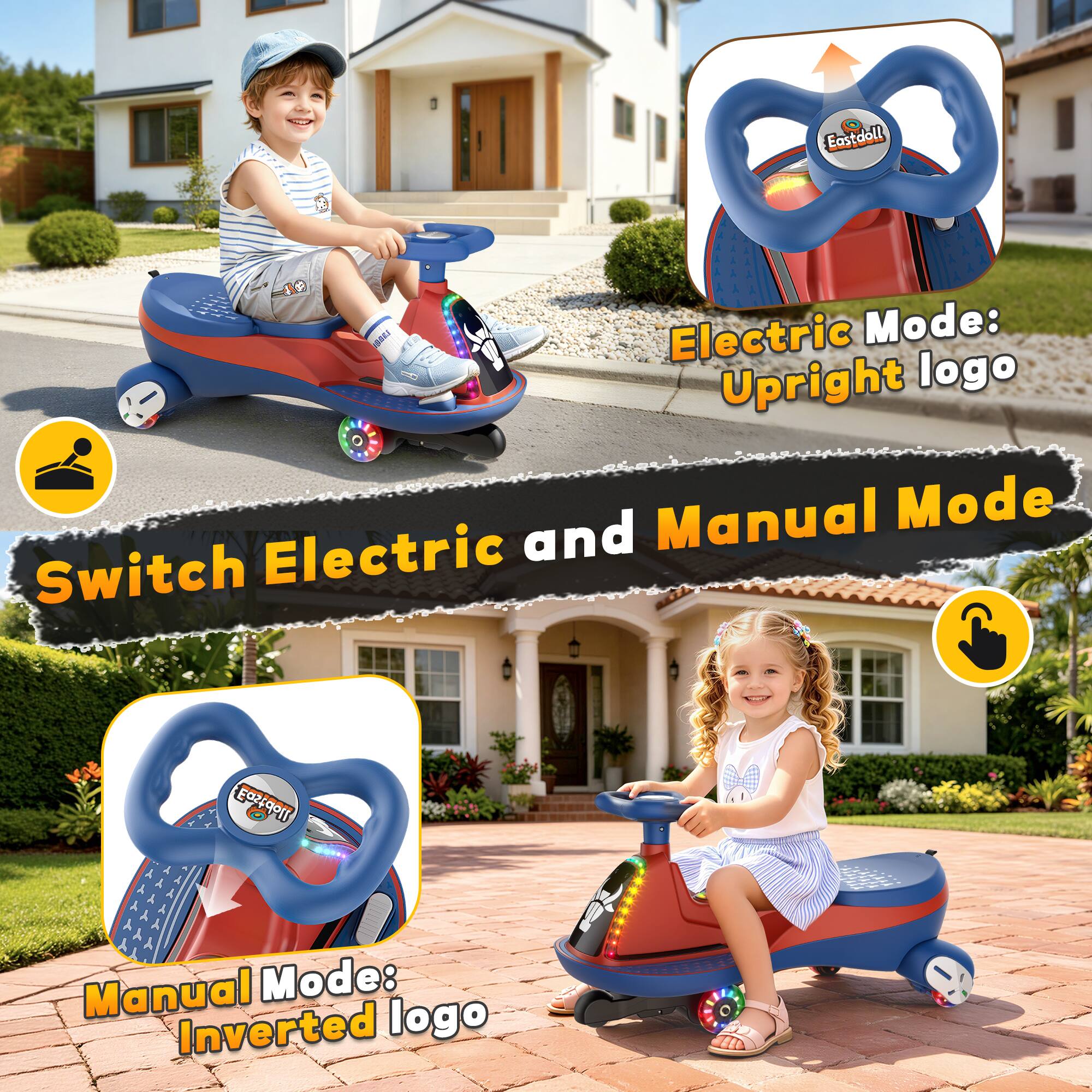 Eastdoll  
- 18888 Electric Mode: Upright logo and Manual Mode Switch Electric  
Eastdoll  
Manual Mode: Inverted logo