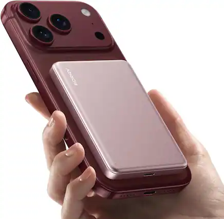 Front. RORRY - RORRY 10000mAh Magnetic Power Bank, 22.5W Wireless Portable Charger, 0.5" Slim Alloy Battery Pack for iPhone 17/16/15 - Pink.