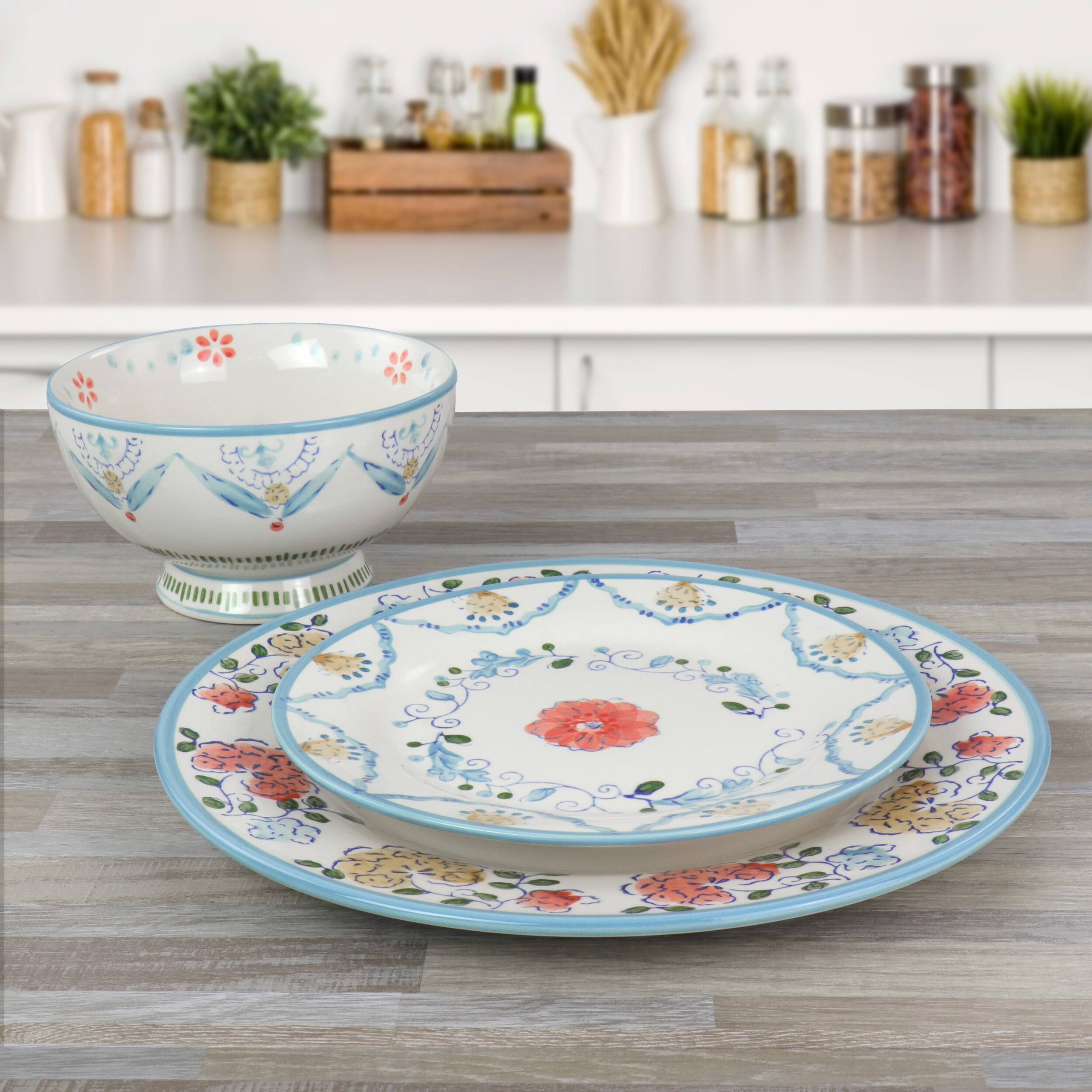 Alt View 7. Gibson - Gibson Elite Anaya 12 Piece Stoneware Dinnerware Set - White, Blue, Orange.