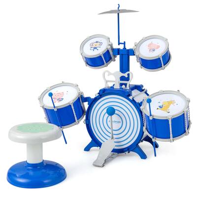 Front. Costway - Costway Kids Drum Set Educational Percussion Musical Instrument Toy with Bass Drum - Blue.