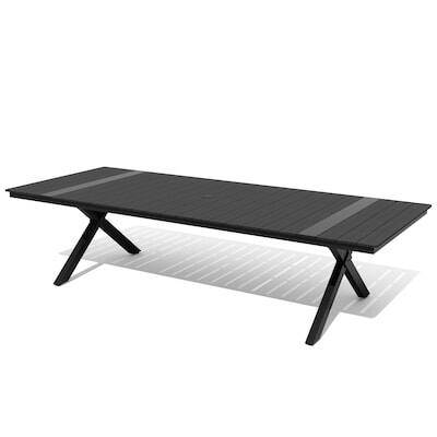 Alt View 5. Crestlive Products - Crestlive Products X-Leg Large Patio Plastic Wood Top Aluminum Frame Outdoor Dining Table with Umbrella Hole - Black.