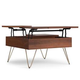 Simpli Home - Hunter 32 inch Wide Solid Mango Wood Lift Top Square Coffee Table - Umber Brown, Gold
